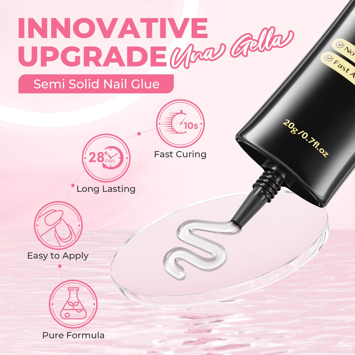 Back view of UNA GELLA nail glue packaging