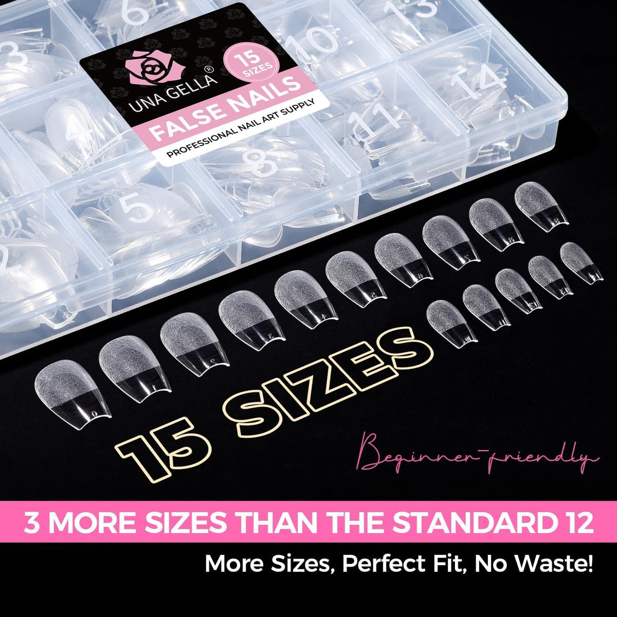 Back view of UNA GELLA Short Coffin Gel Nail Tips in packaging