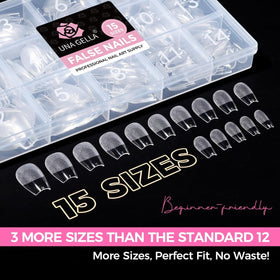 Back view of UNA GELLA Short Coffin Gel Nail Tips in packaging