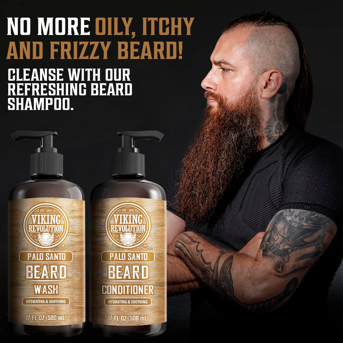 Back view of Viking Revolution Beard Wash & Conditioner Set packaging