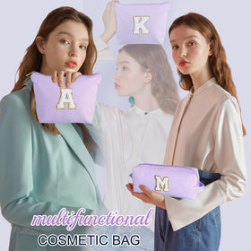Back view of YOOLIFE personalised makeup bag in blue with initial