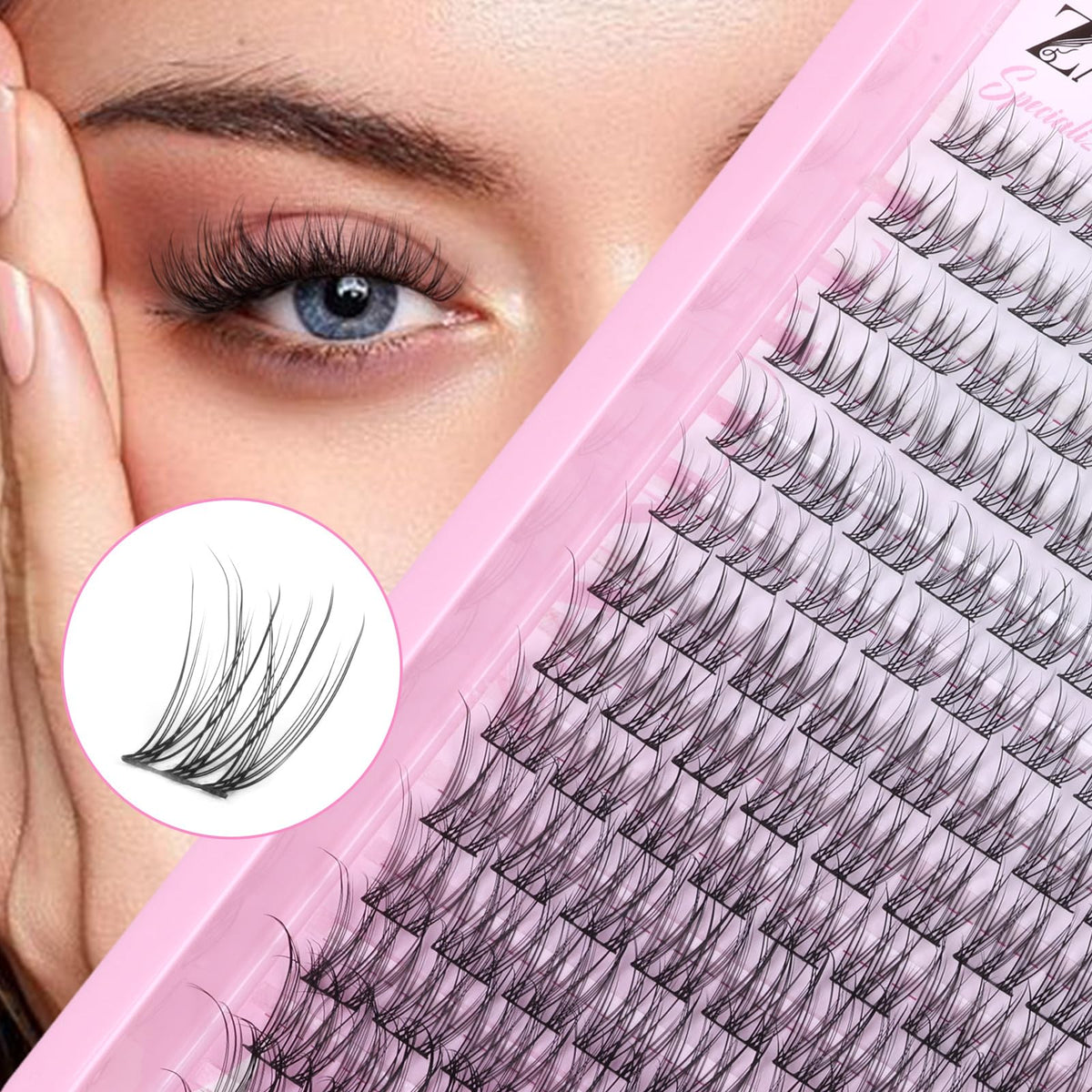 Back view of zanlufly Wispy Eyelash Clusters packaging
