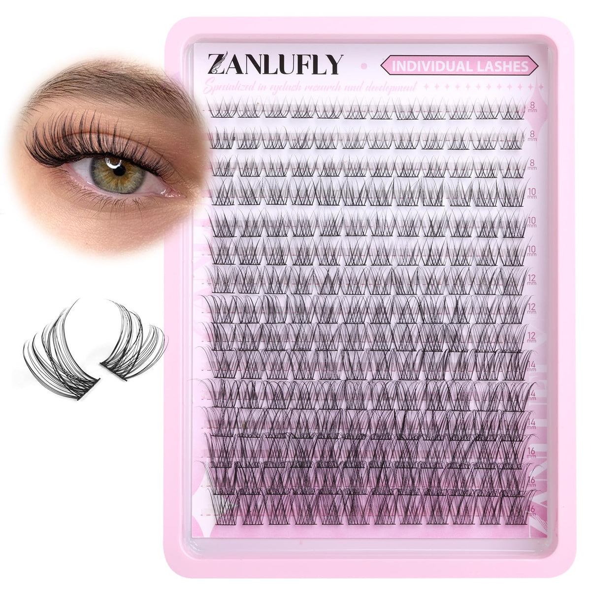 Back view of zanlufly Wispy Eyelash Clusters packaging
