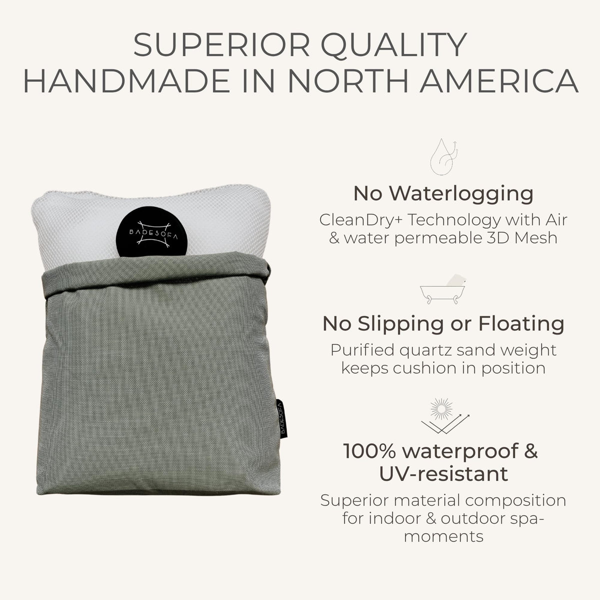 BADESOFA Luxury Bath Pillow S Charcoal on a hot tub