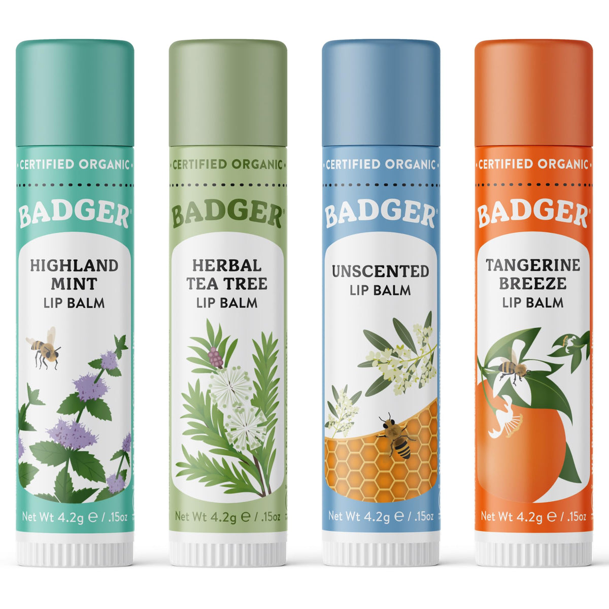 Badger Classic Organic Lip Balm Set front view with green box