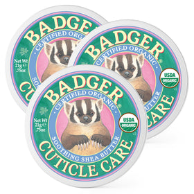 Badger Cuticle Cream 3-Pack front view in recycled metal tins