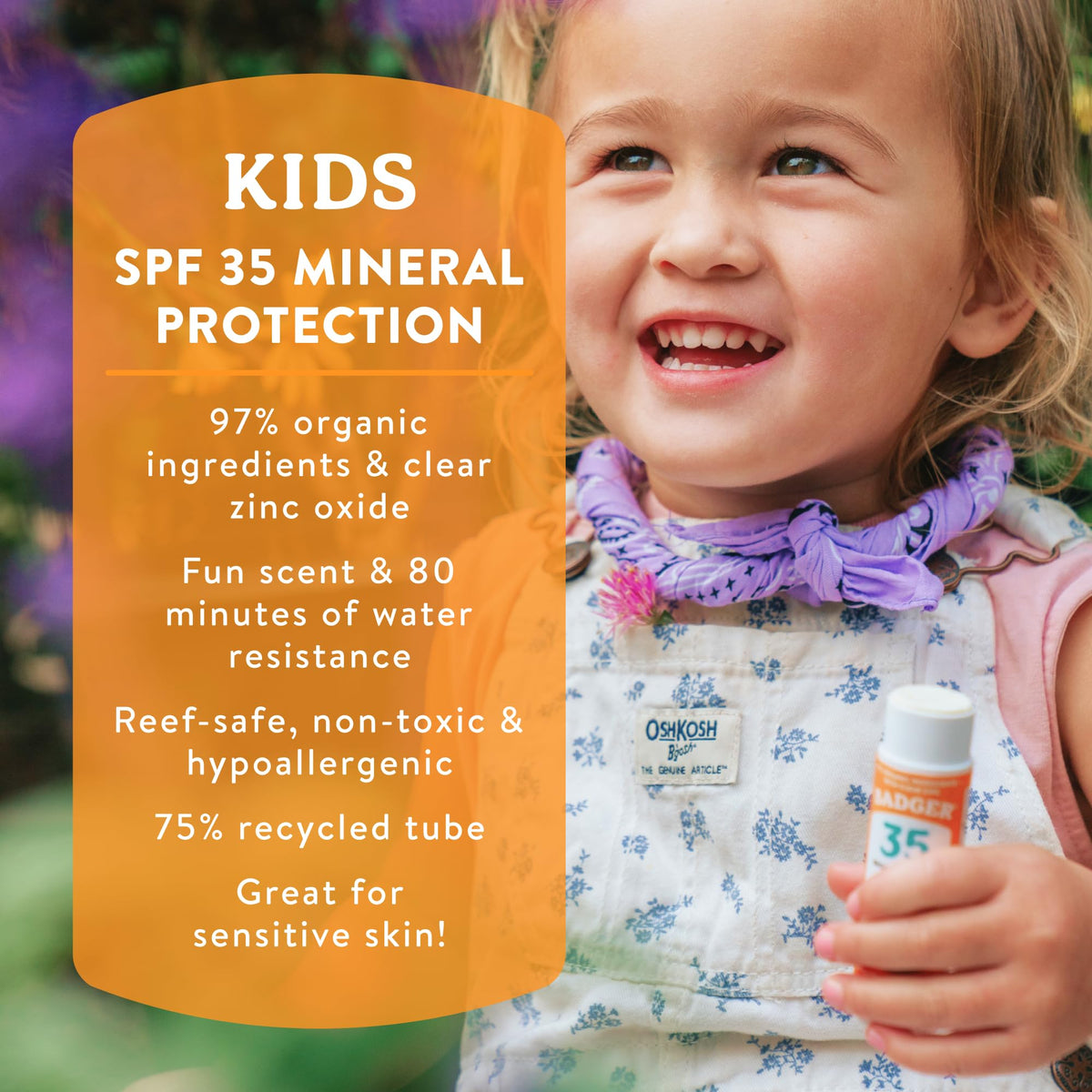 Badger Kids Sunscreen Face Stick SPF 35 side view