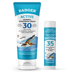Badger Mineral Sunscreen Combo SPF 30 cream and SPF 35 face stick packaging
