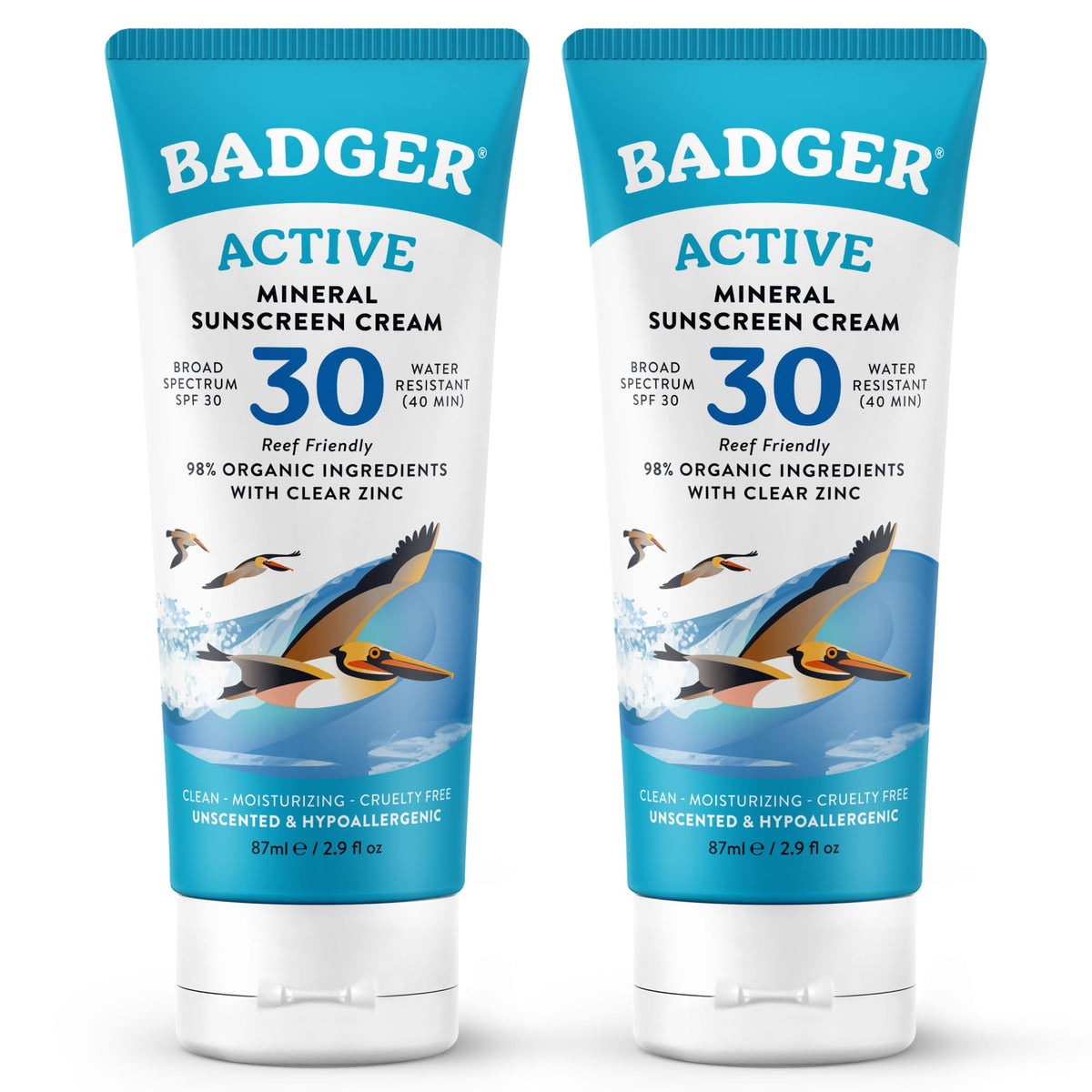 Badger Mineral Sunscreen Cream SPF 30 front view, 2.9 fl oz