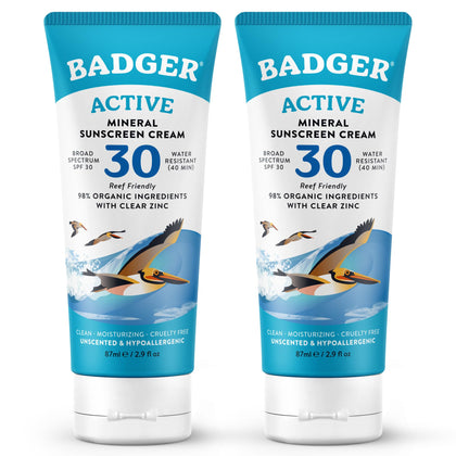 Badger Mineral Sunscreen Cream SPF 30 front view, 2.9 fl oz