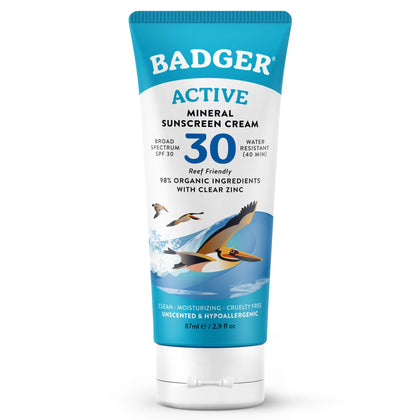 Badger Mineral Sunscreen Cream SPF 30 front view with packaging