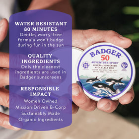 Badger Mineral Sunscreen SPF 50 on sandy beach