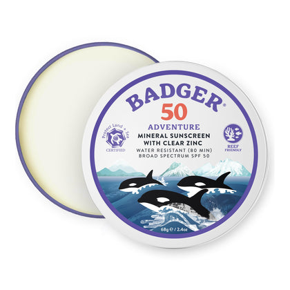 Badger Reef Safe Mineral Sunscreen SPF 50 tin front view