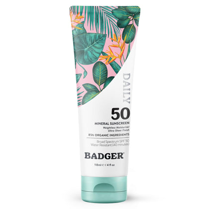 Badger SPF 50 Daily Mineral Sunscreen front view, 4 fl oz