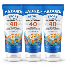 Badger Sport Mineral Sunscreen SPF 40 front view, 3-pack
