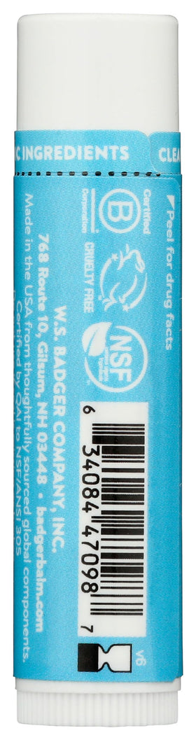 Badger Sunscreen Lip Balm SPF 15 side view showing ingredients