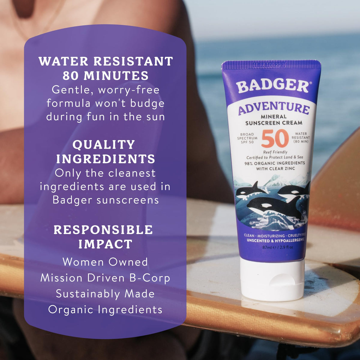 Badger sunscreen showing application on face