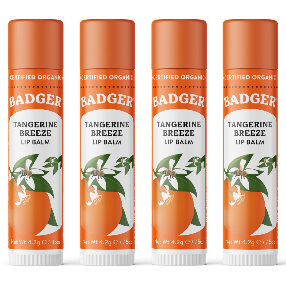 Badger Tangerine Breeze Lip Balm 4 Pack front view