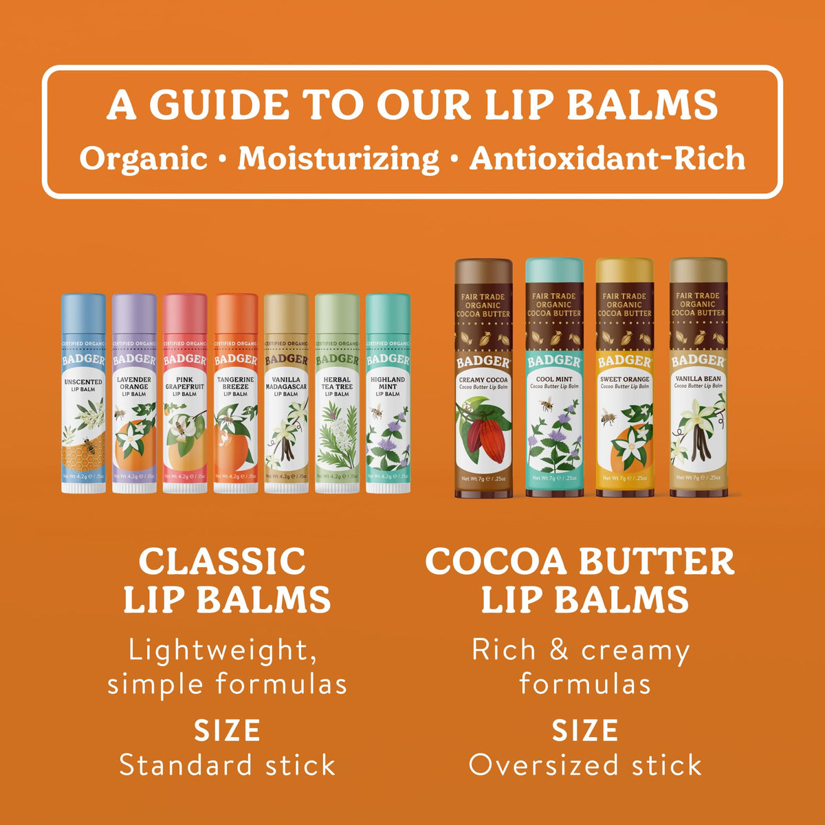 Badger Tangerine Breeze Lip Balm on a wooden surface