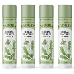 Badger Tea Tree Lip Balm 4 pack front view