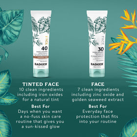 Badger Tinted Sunscreen for Face SPF 40 on a beach bag