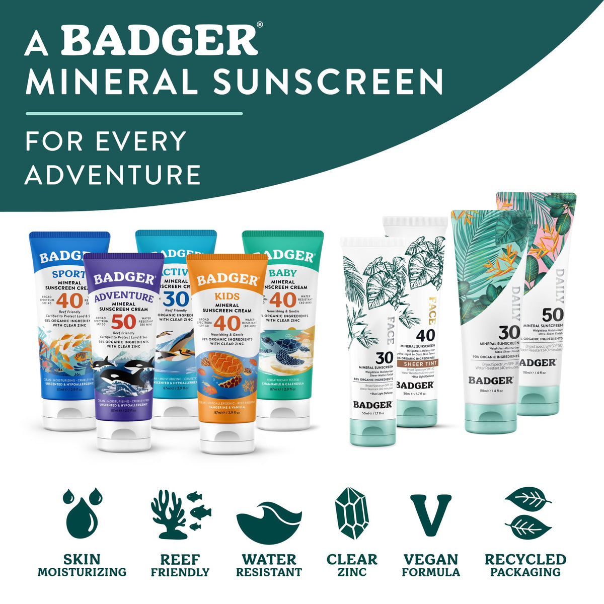 Badger Tinted Sunscreen for Face SPF 40 with natural ingredients