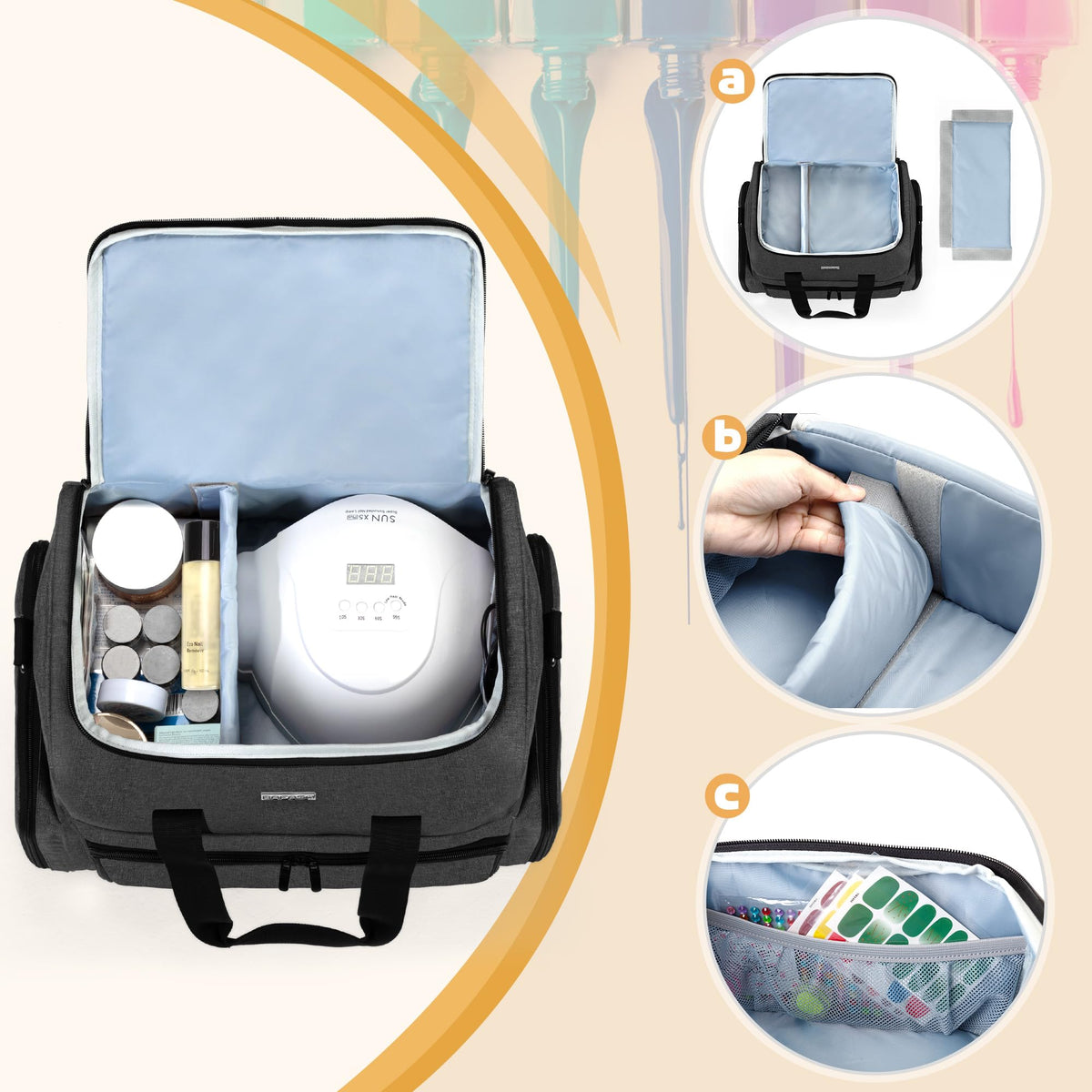BAFASO Nail Polish Organizer with removable pouches open view