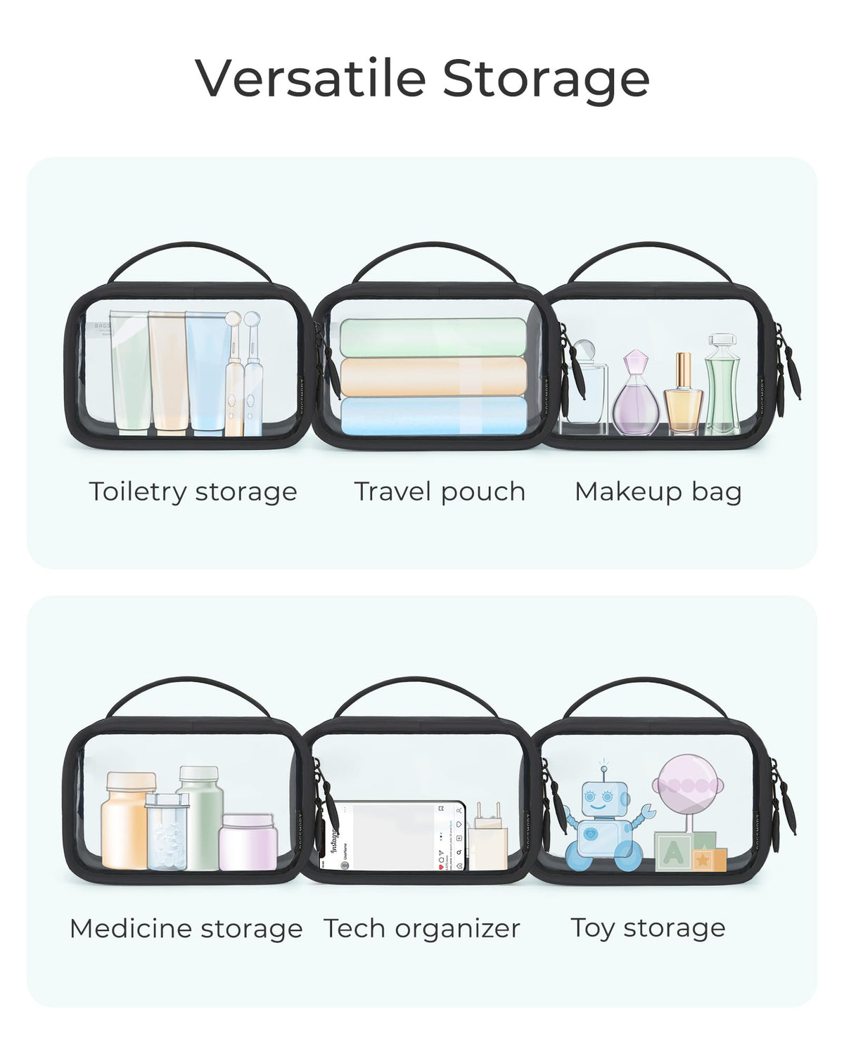 BAGSMART Clear Makeup Bag in travel setting
