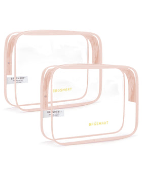 BAGSMART Clear Toiletry Bag 2-Pack front view in nude pink