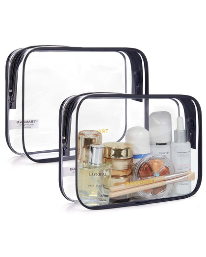 BAGSMART Clear Toiletry Bag 2-Pack front view with black design