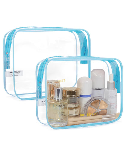 BAGSMART Clear Toiletry Bag 2-Pack front view with blue colour