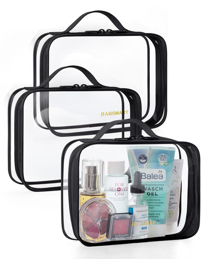BAGSMART Clear Toiletry Bag 3-Pack front view, black