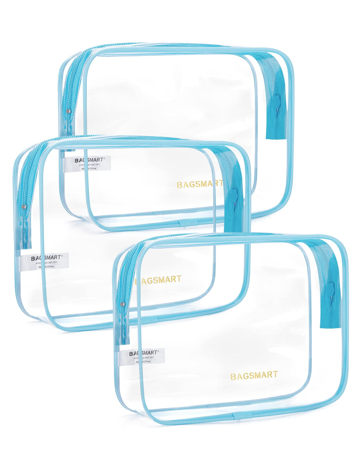 BAGSMART Clear Toiletry Bag 3-Pack front view in blue