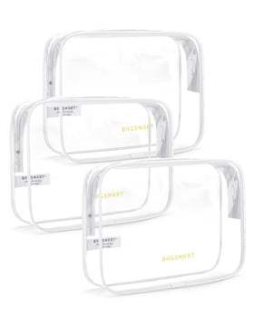 BAGSMART Clear Toiletry Bag 3-Pack front view with three bags