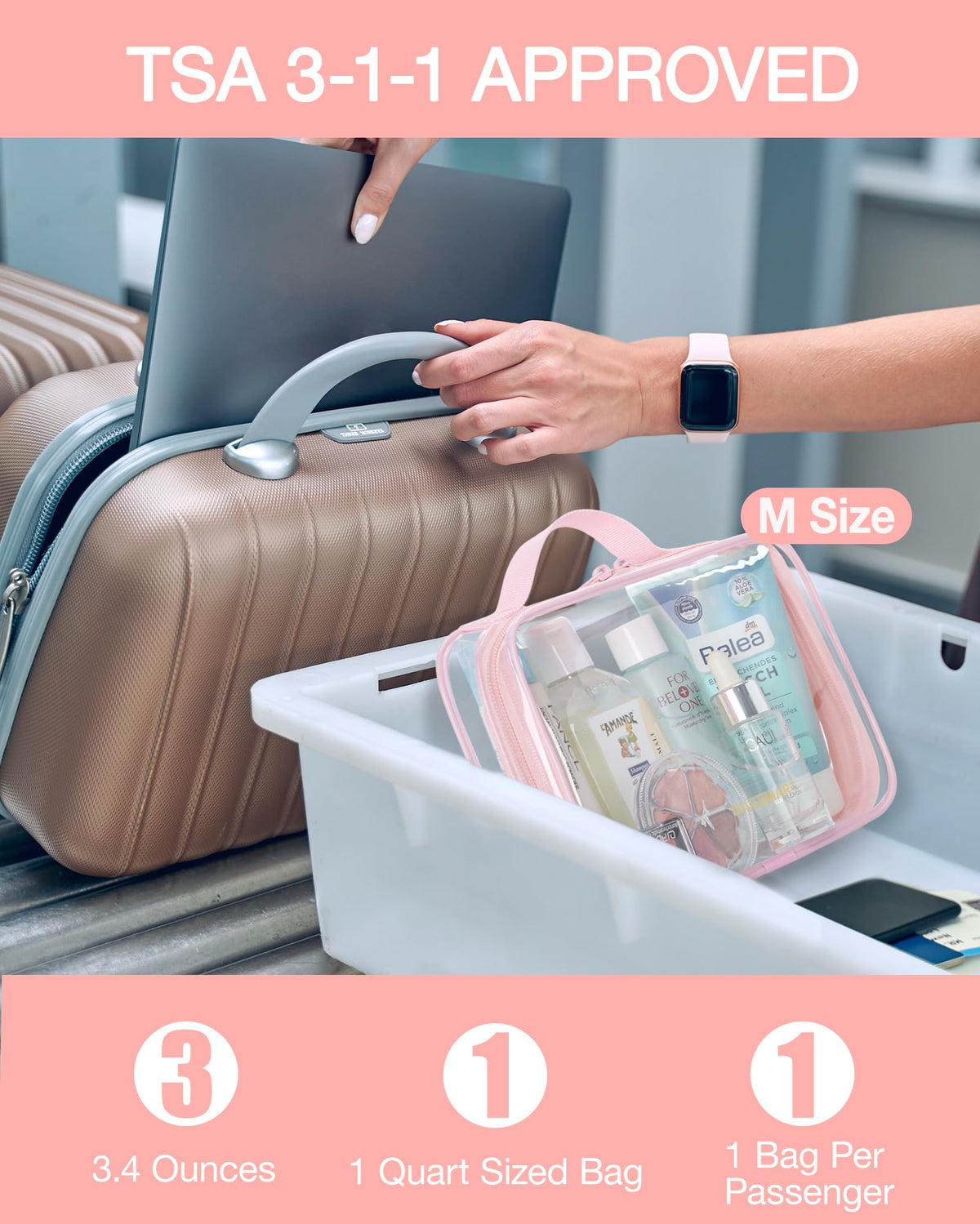 BAGSMART Clear Toiletry Bag 3-Pack packaging