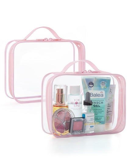 BAGSMART Clear Toiletry Bag front view in pink