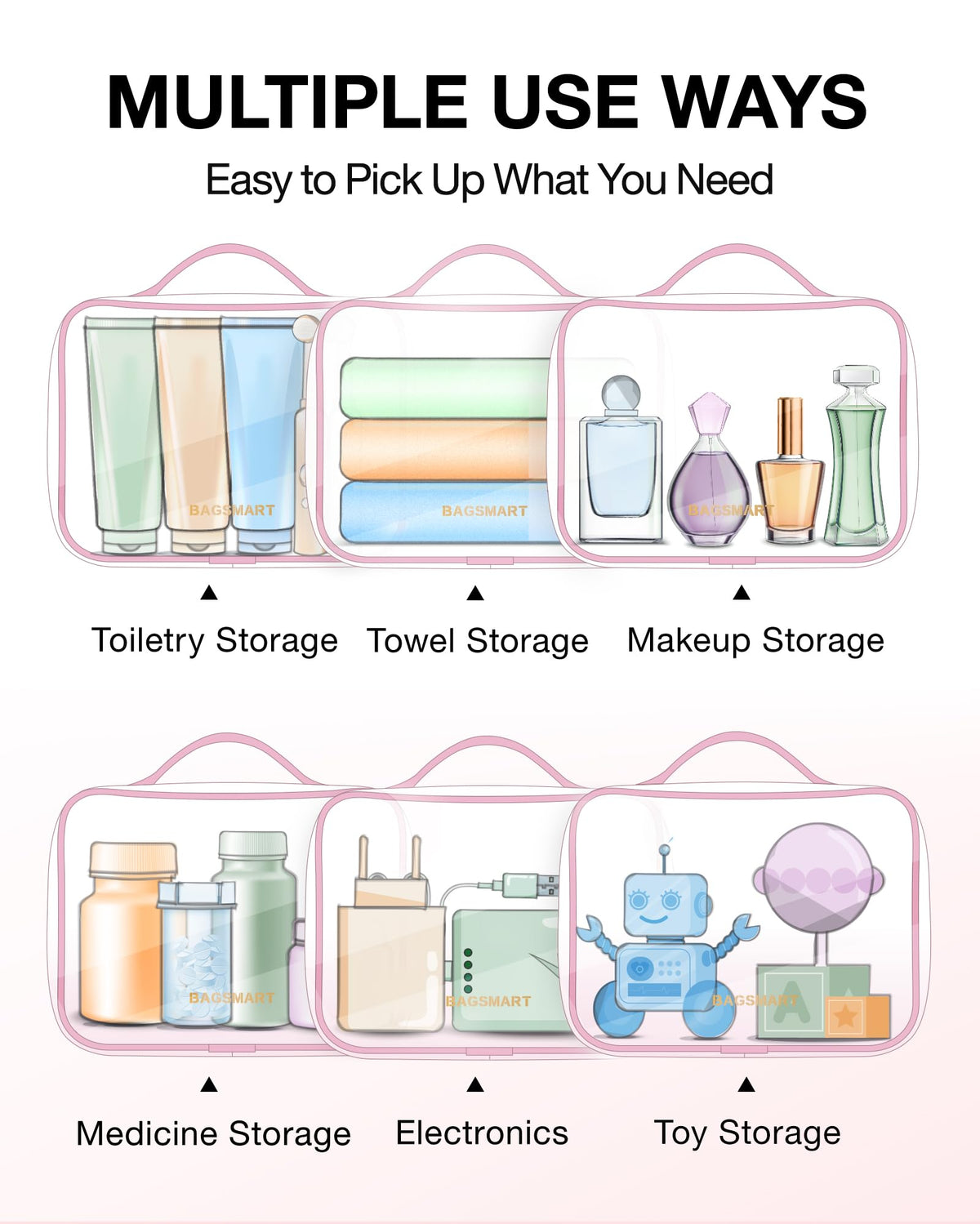 BAGSMART Clear Toiletry Bag in travel setting