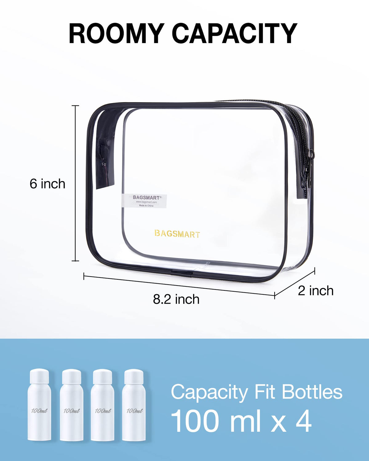 BAGSMART Clear Toiletry Bag open showing spacious interior