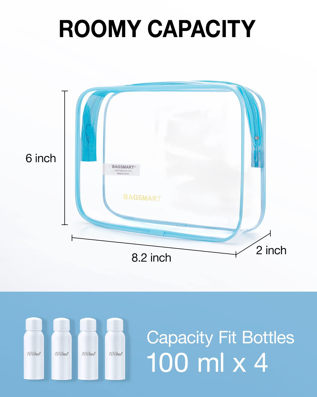 BAGSMART Clear Toiletry Bag showing large top opening