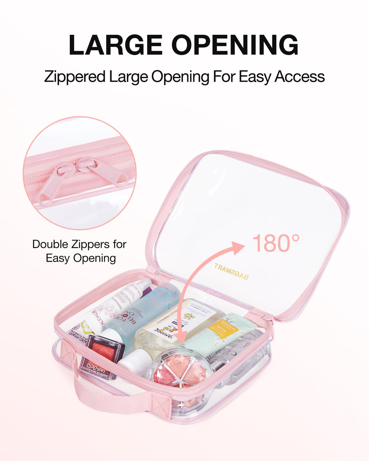 BAGSMART Clear Toiletry Bag with sturdy zipper detail