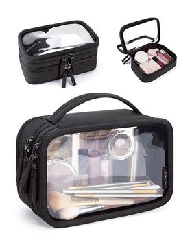BAGSMART Double Layer Clear Makeup Bag front view