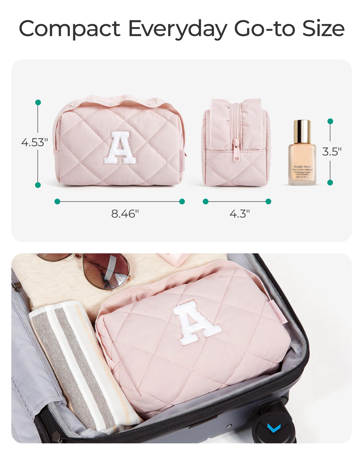 BAGSMART Elegant Makeup Bag Initial-E Pink inside view