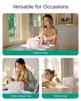 BAGSMART Elegant Makeup Bag Initial-E Pink packaging