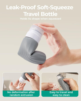 BAGSMART grey travel bottles with funnel and spoons