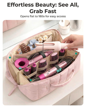 BAGSMART Hair Tools Travel Bag containing a curling iron and hair dryer