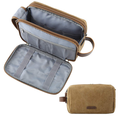 BAGSMART Large Canvas Toiletry Bag front view in khaki