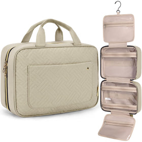 BAGSMART Large Toiletry Bag in camel colour front view