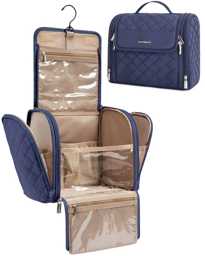 BAGSMART Makeup Bag blue model front view with hanging hook