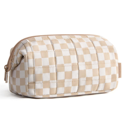 BAGSMART Makeup Bag Checkered Khaki front view