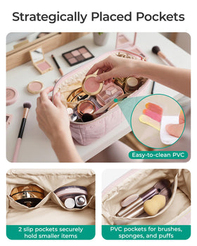 BAGSMART Makeup Bag Chocolate with makeup brushes